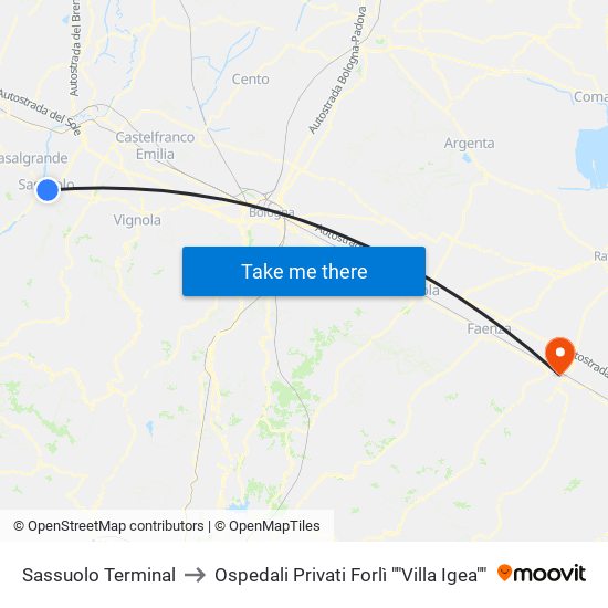 Sassuolo Terminal to Ospedali Privati Forlì ""Villa Igea"" map