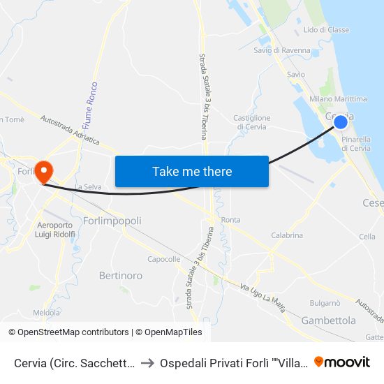 Cervia (Circ. Sacchetti Est) to Ospedali Privati Forlì ""Villa Igea"" map