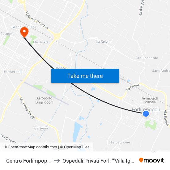 Centro Forlimpopoli to Ospedali Privati Forlì ""Villa Igea"" map