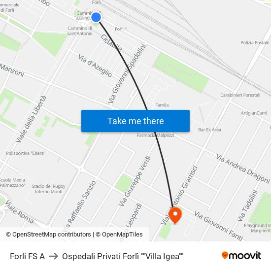 Forli FS A to Ospedali Privati Forlì ""Villa Igea"" map