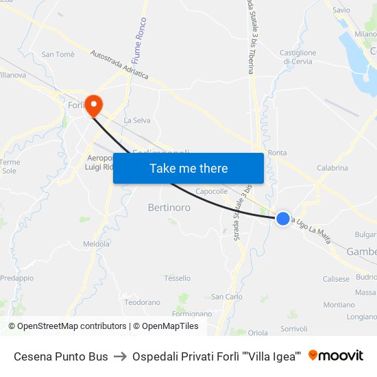 Cesena Punto Bus to Ospedali Privati Forlì ""Villa Igea"" map