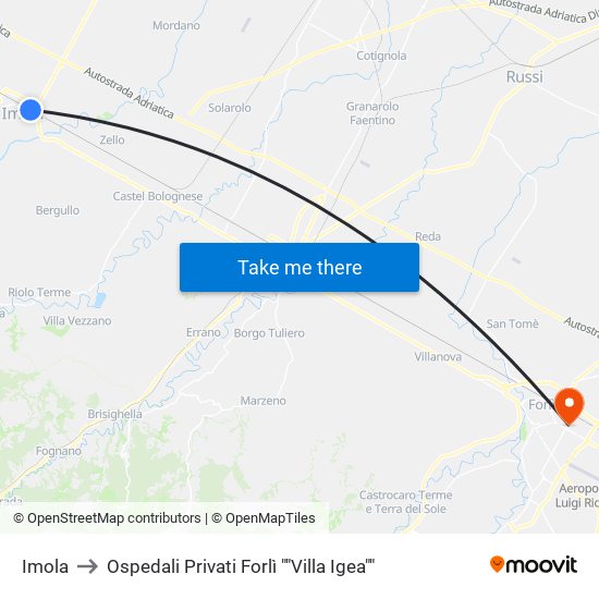 Imola to Ospedali Privati Forlì ""Villa Igea"" map