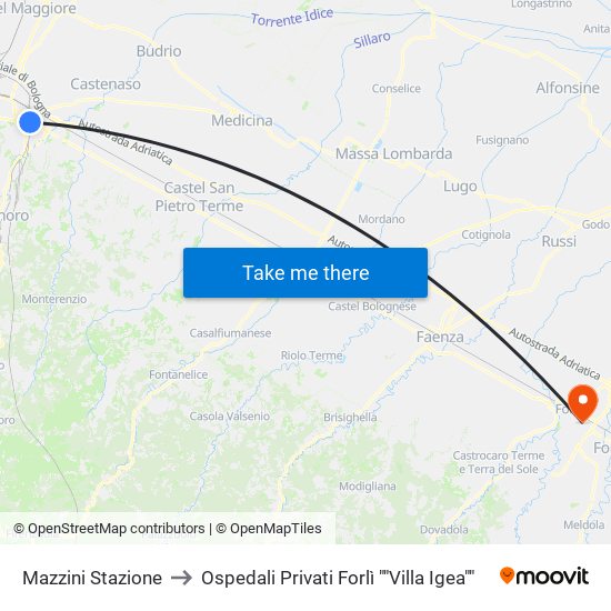 Mazzini Stazione to Ospedali Privati Forlì ""Villa Igea"" map