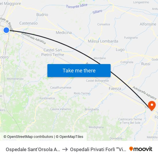 Ospedale Sant'Orsola Albertoni to Ospedali Privati Forlì ""Villa Igea"" map