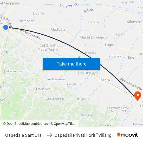 Ospedale Sant'Orsola to Ospedali Privati Forlì ""Villa Igea"" map