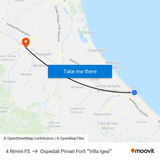 4 Rimini FS to Ospedali Privati Forlì ""Villa Igea"" map