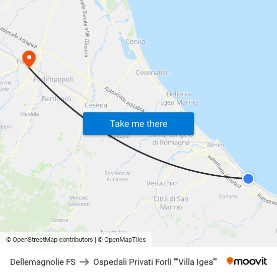 Dellemagnolie FS to Ospedali Privati Forlì ""Villa Igea"" map