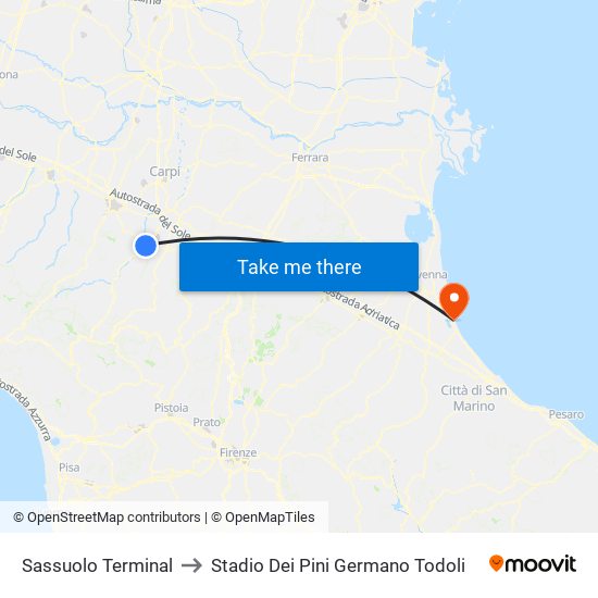 Sassuolo Terminal to Stadio Dei Pini Germano Todoli map