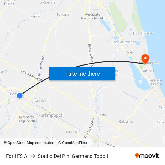 Forli FS A to Stadio Dei Pini Germano Todoli map