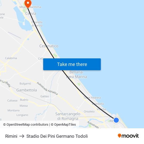 Rimini to Stadio Dei Pini Germano Todoli map