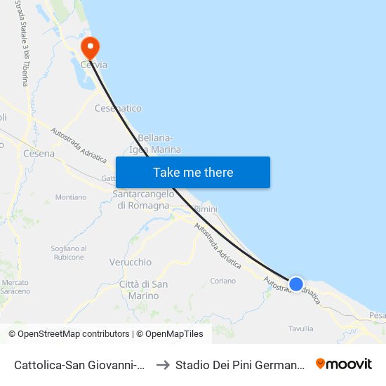 Cattolica-San Giovanni-Gabicce to Stadio Dei Pini Germano Todoli map