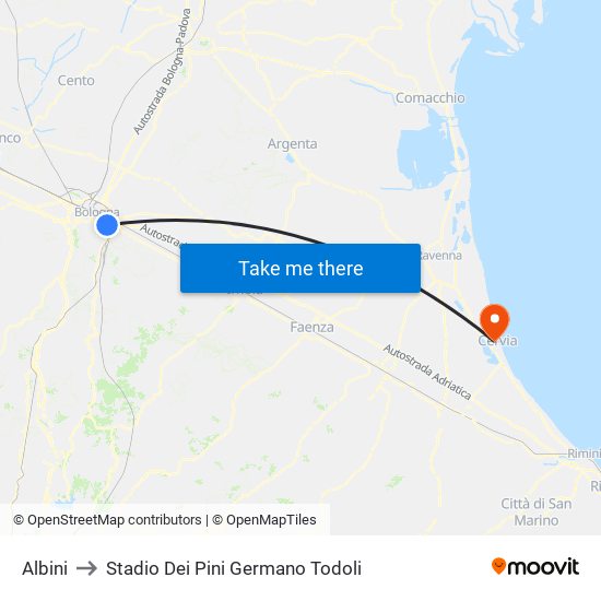 Albini to Stadio Dei Pini Germano Todoli map