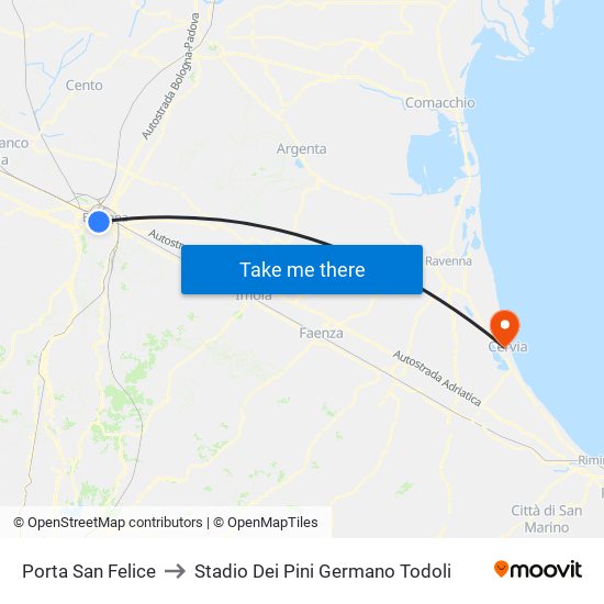 Porta San Felice to Stadio Dei Pini Germano Todoli map