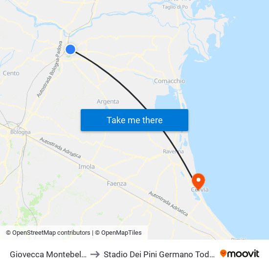 Giovecca Montebello to Stadio Dei Pini Germano Todoli map