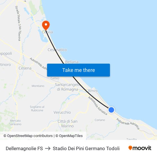 Dellemagnolie FS to Stadio Dei Pini Germano Todoli map