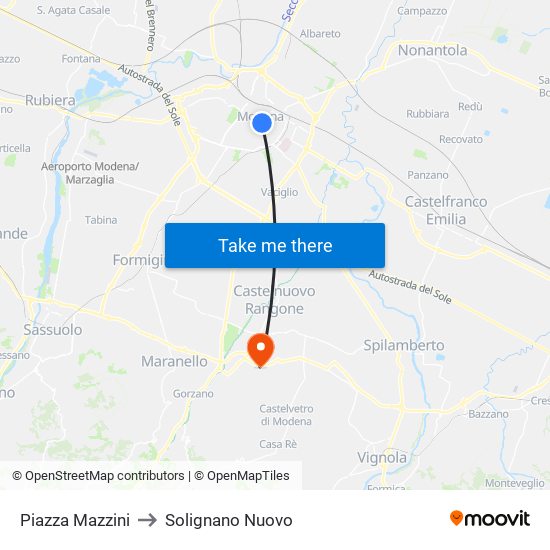 Piazza Mazzini to Solignano Nuovo map