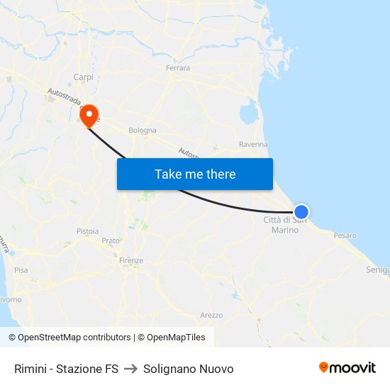 Rimini - Stazione FS to Solignano Nuovo map