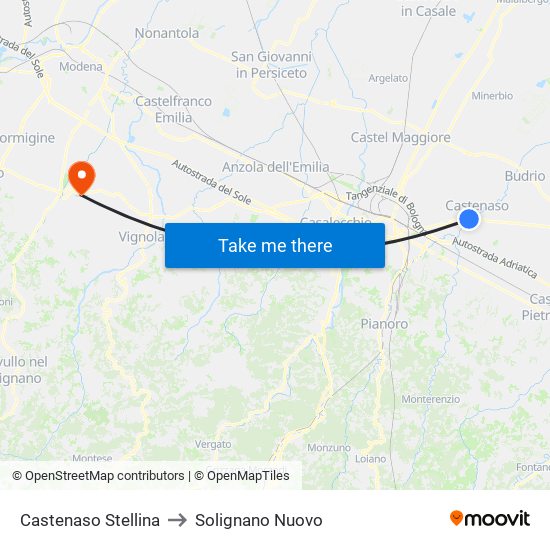 Castenaso Stellina to Solignano Nuovo map