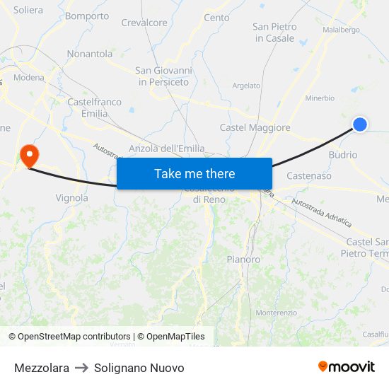 Mezzolara to Solignano Nuovo map