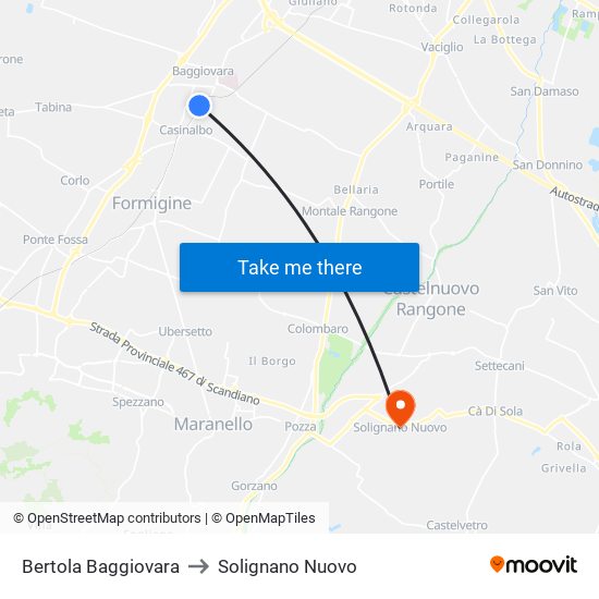 Bertola Baggiovara to Solignano Nuovo map