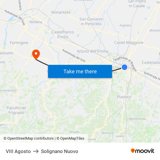 VIII Agosto to Solignano Nuovo map