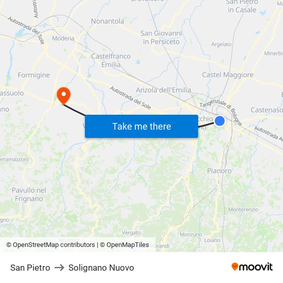 San Pietro to Solignano Nuovo map