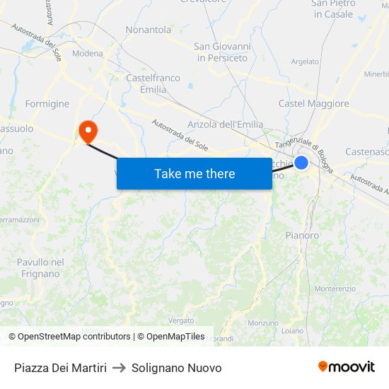 Piazza Dei Martiri to Solignano Nuovo map