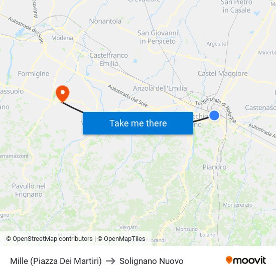 Mille (Piazza Dei Martiri) to Solignano Nuovo map