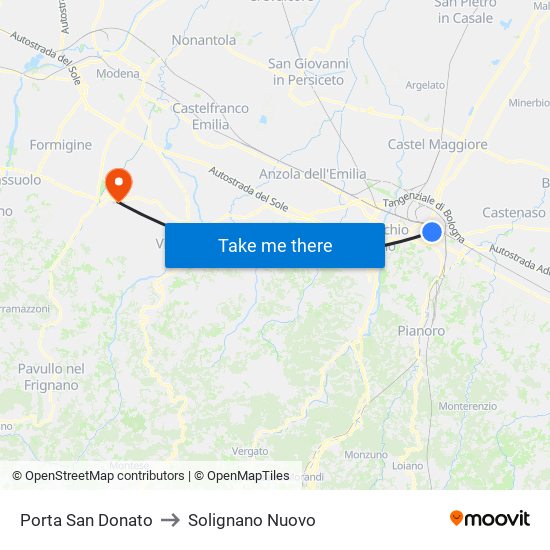 Porta San Donato to Solignano Nuovo map