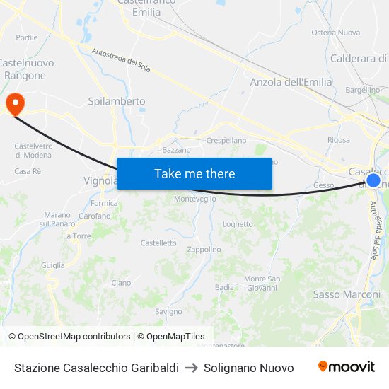 Stazione Casalecchio Garibaldi to Solignano Nuovo map