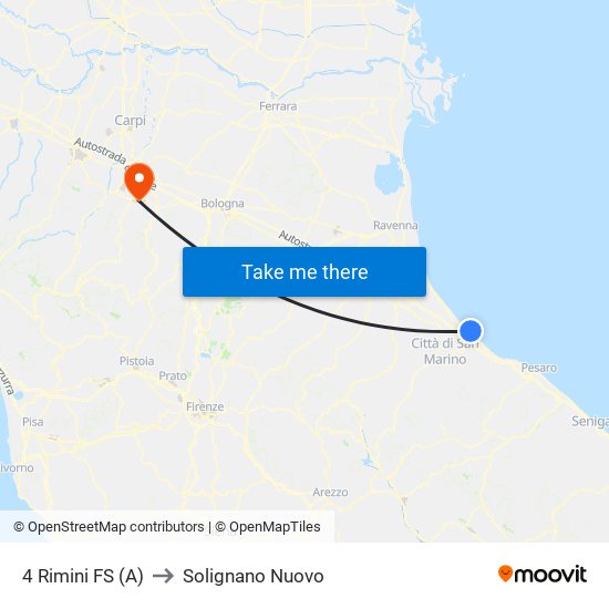 4 Rimini FS (A) to Solignano Nuovo map