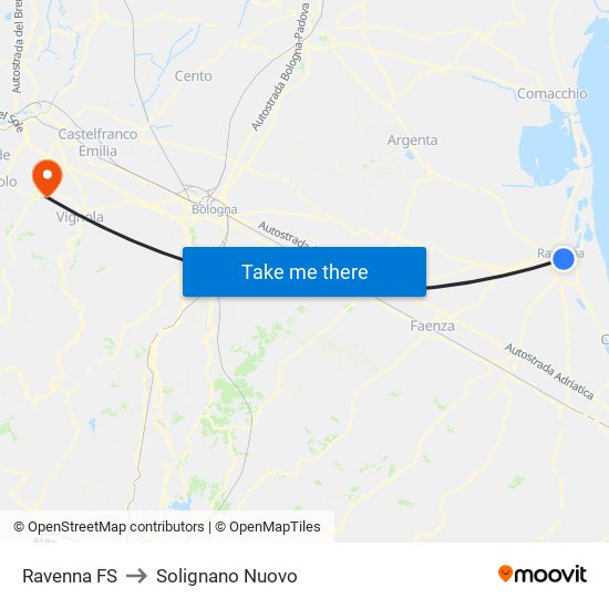 Ravenna FS to Solignano Nuovo map