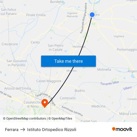 Ferrara to Istituto Ortopedico Rizzoli map