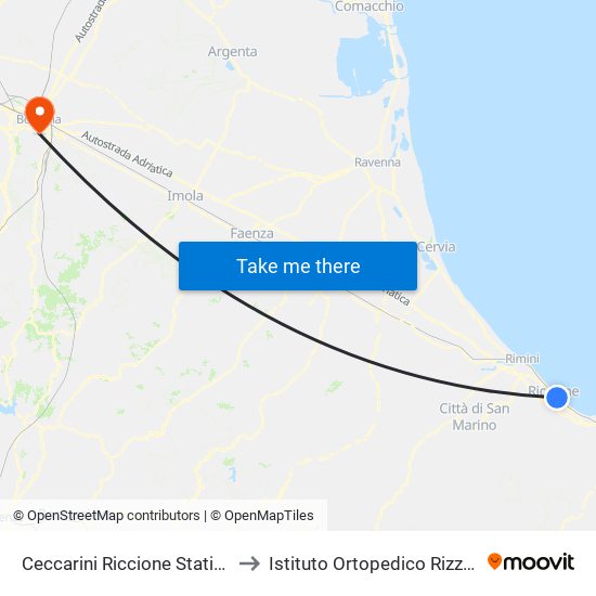 Ceccarini Riccione Station to Istituto Ortopedico Rizzoli map