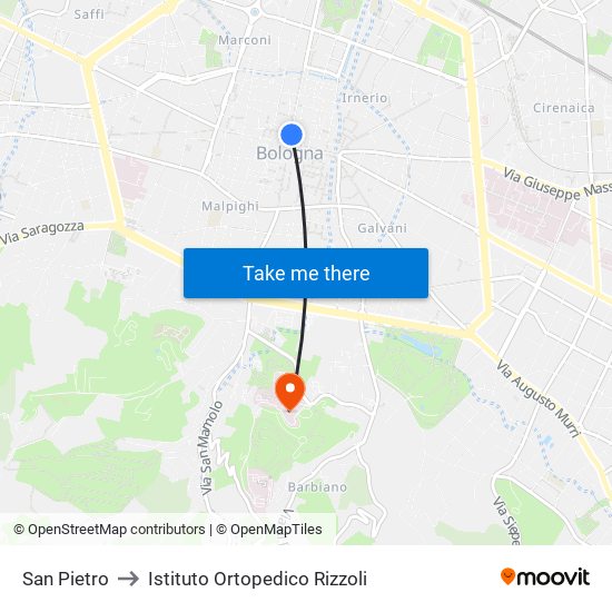 San Pietro to Istituto Ortopedico Rizzoli map