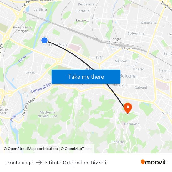 Pontelungo to Istituto Ortopedico Rizzoli map