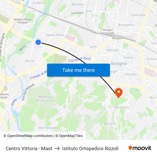 Centro Vittoria - Mast to Istituto Ortopedico Rizzoli map