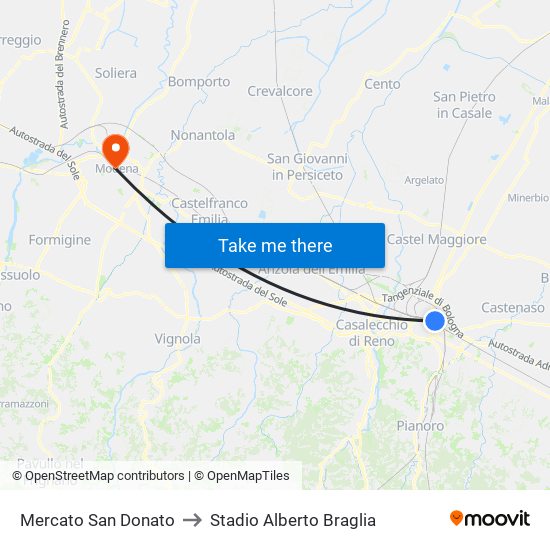 Mercato San Donato to Stadio Alberto Braglia map