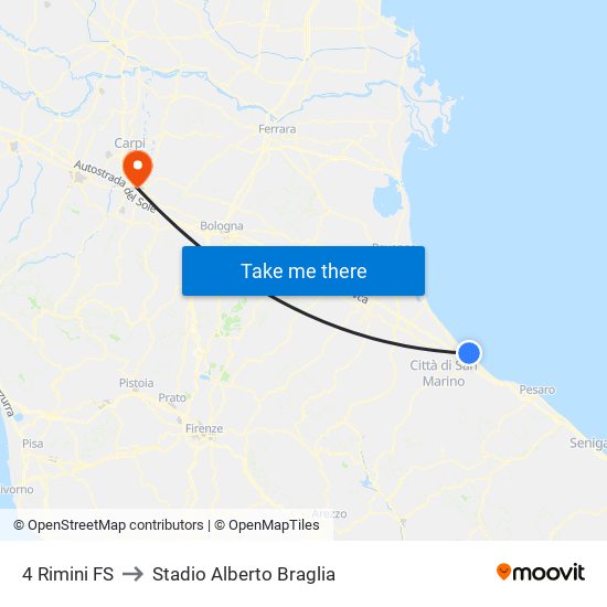 4 Rimini FS to Stadio Alberto Braglia map