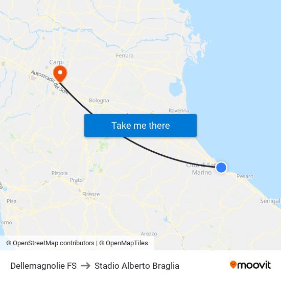 Dellemagnolie FS to Stadio Alberto Braglia map