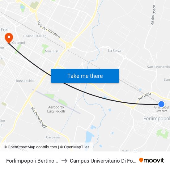 Forlimpopoli-Bertinoro to Campus Universitario Di Forlì map