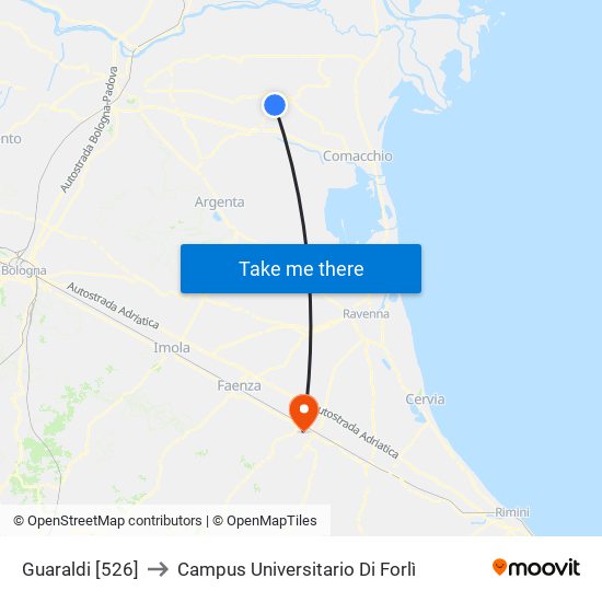 Guaraldi [526] to Campus Universitario Di Forlì map