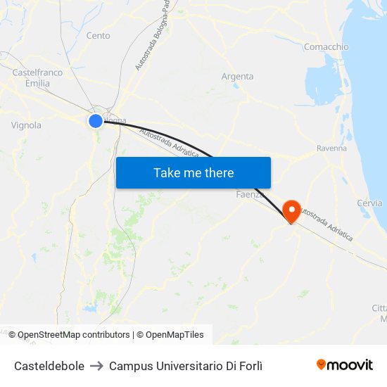 Casteldebole to Campus Universitario Di Forlì map