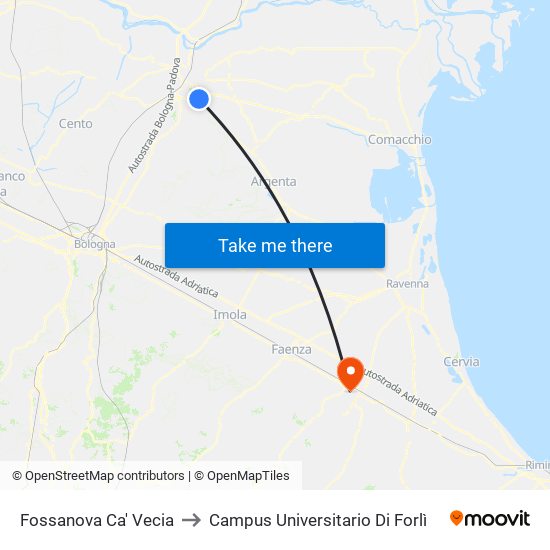 Fossanova Ca' Vecia to Campus Universitario Di Forlì map