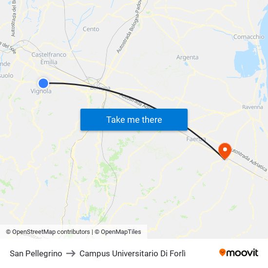 San Pellegrino to Campus Universitario Di Forlì map