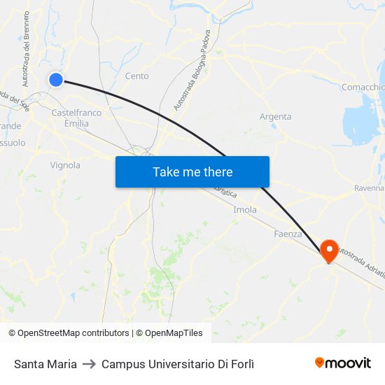 Santa Maria to Campus Universitario Di Forlì map