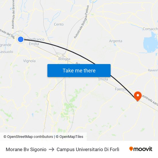 Morane Bv Sigonio to Campus Universitario Di Forlì map
