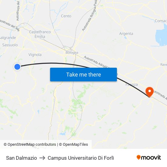 San Dalmazio to Campus Universitario Di Forlì map