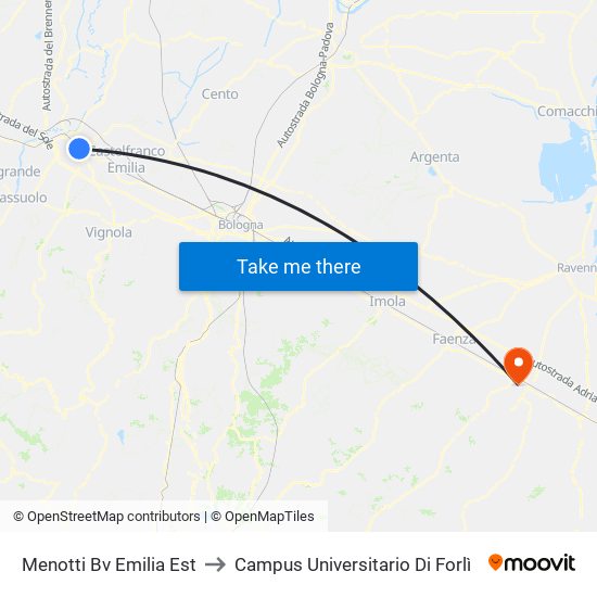 Menotti Bv Emilia Est to Campus Universitario Di Forlì map