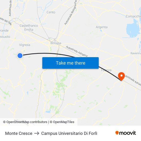 Monte Cresce to Campus Universitario Di Forlì map